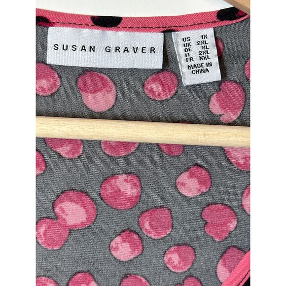 Susan Graver Printed Liquid Knit Tunic Top Long Sleeve V-Neck Red Pink Size 1X - Picture 6 of 13